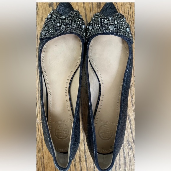 Tory Burch Vanessa pointed toe Ballet Flats, Rhinestone bow, Navy, US Size 7 - Picture 2 of 5